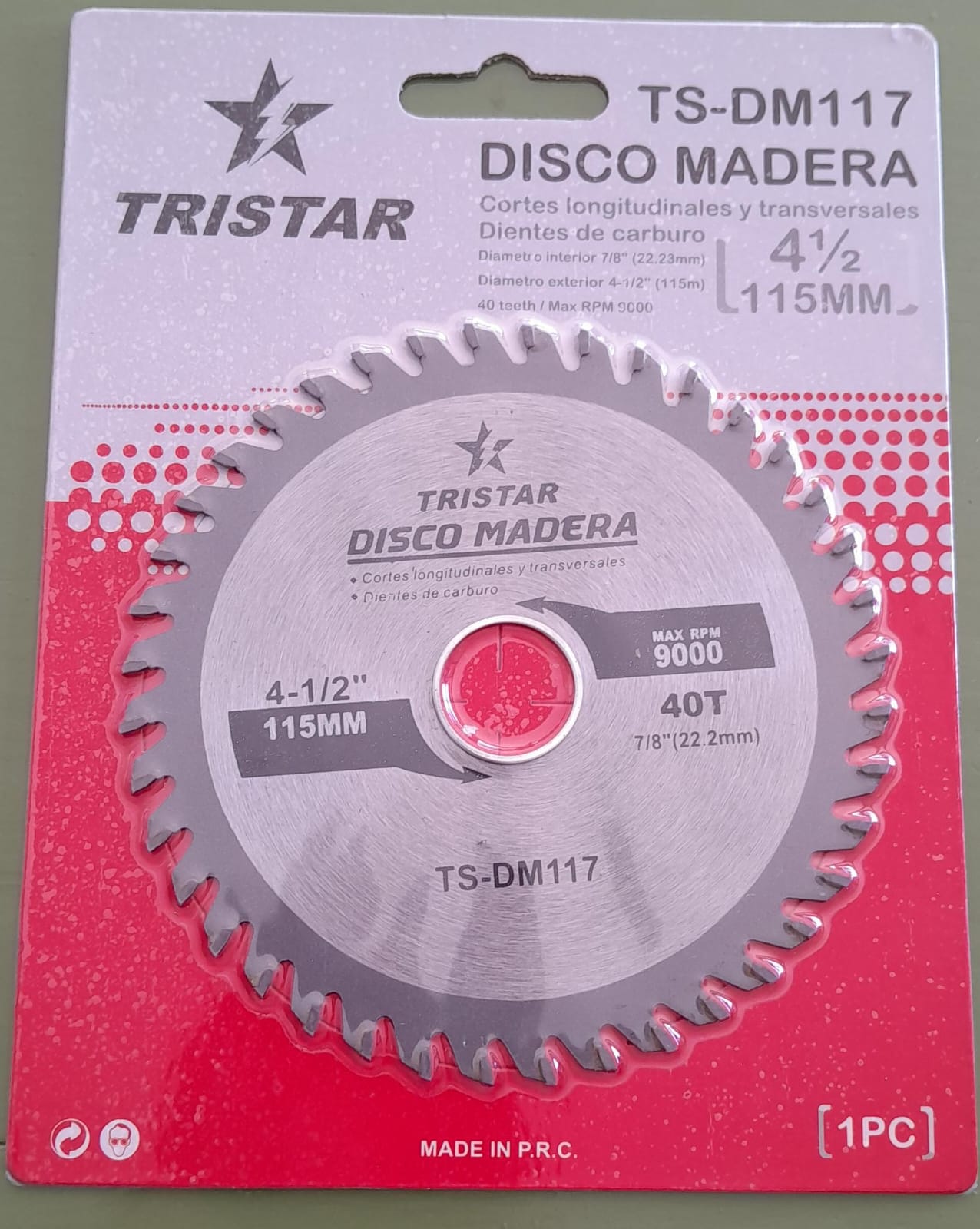 DISCO SIERRA P/MADERA TRISTAR 115mm