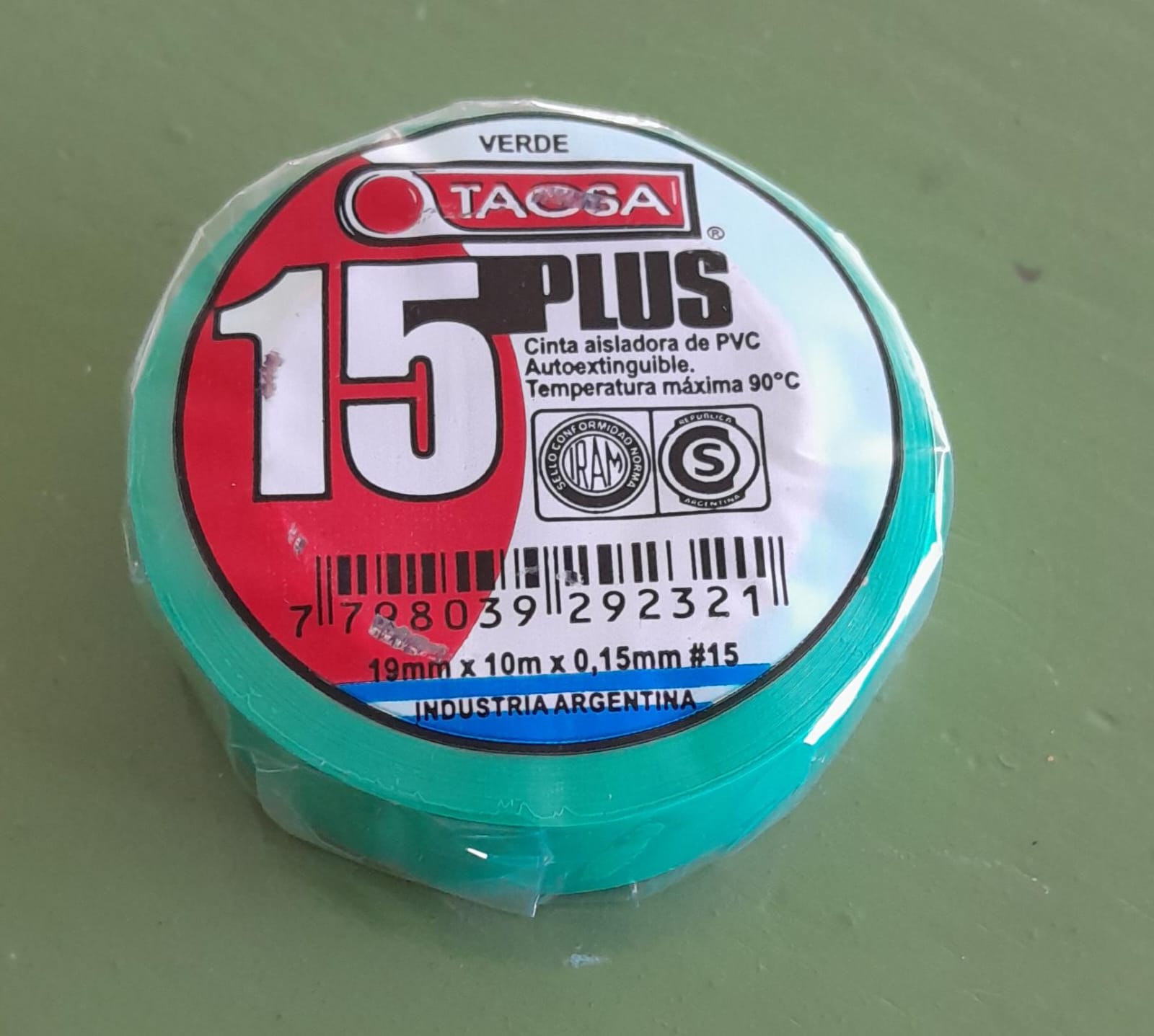 CINTA AISLADORA PVC VERDE TACSA 10MT