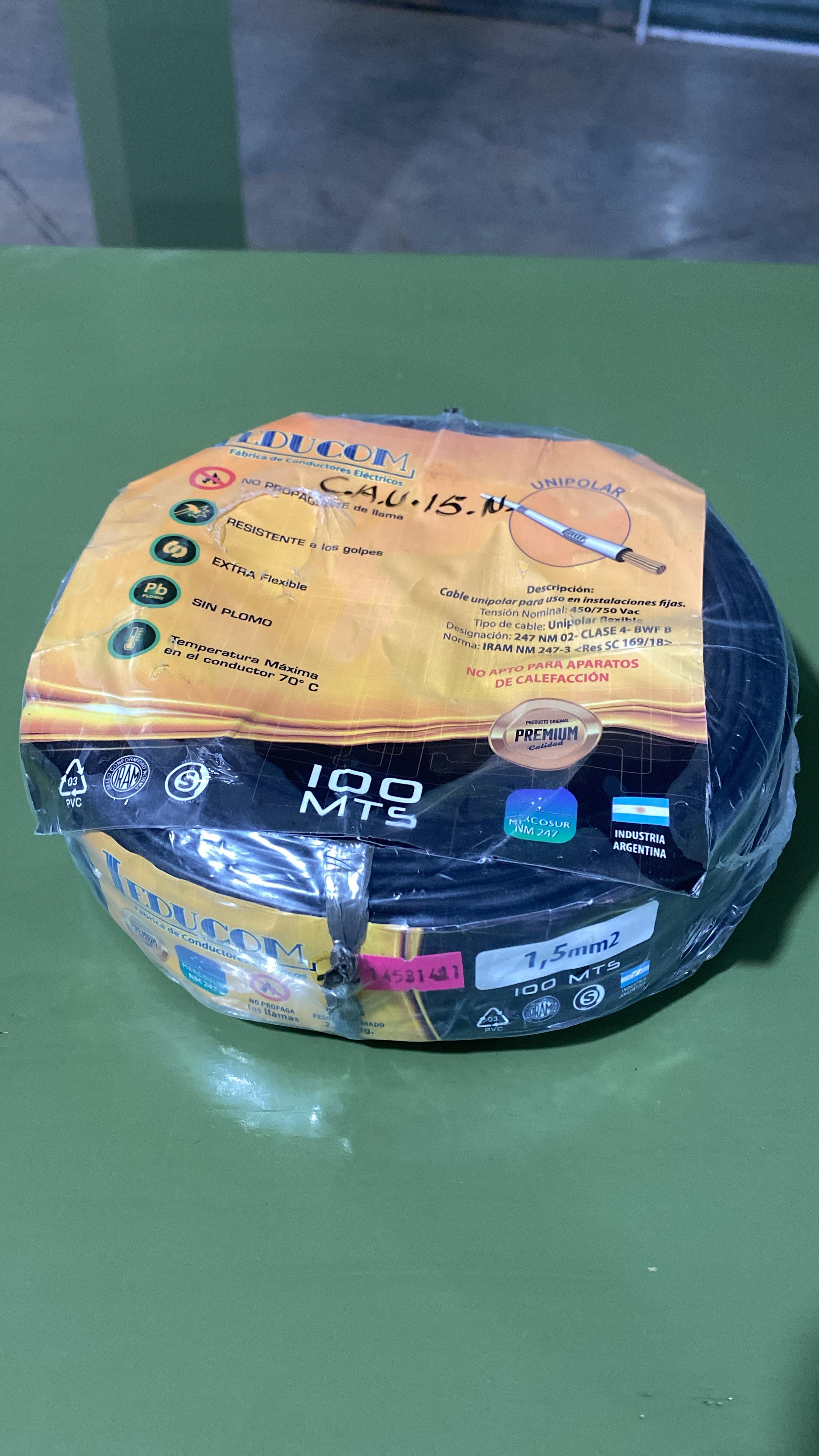 CABLE UNIPOLAR NEGRO 1.5MM NORMALIZADO LEDUCOM