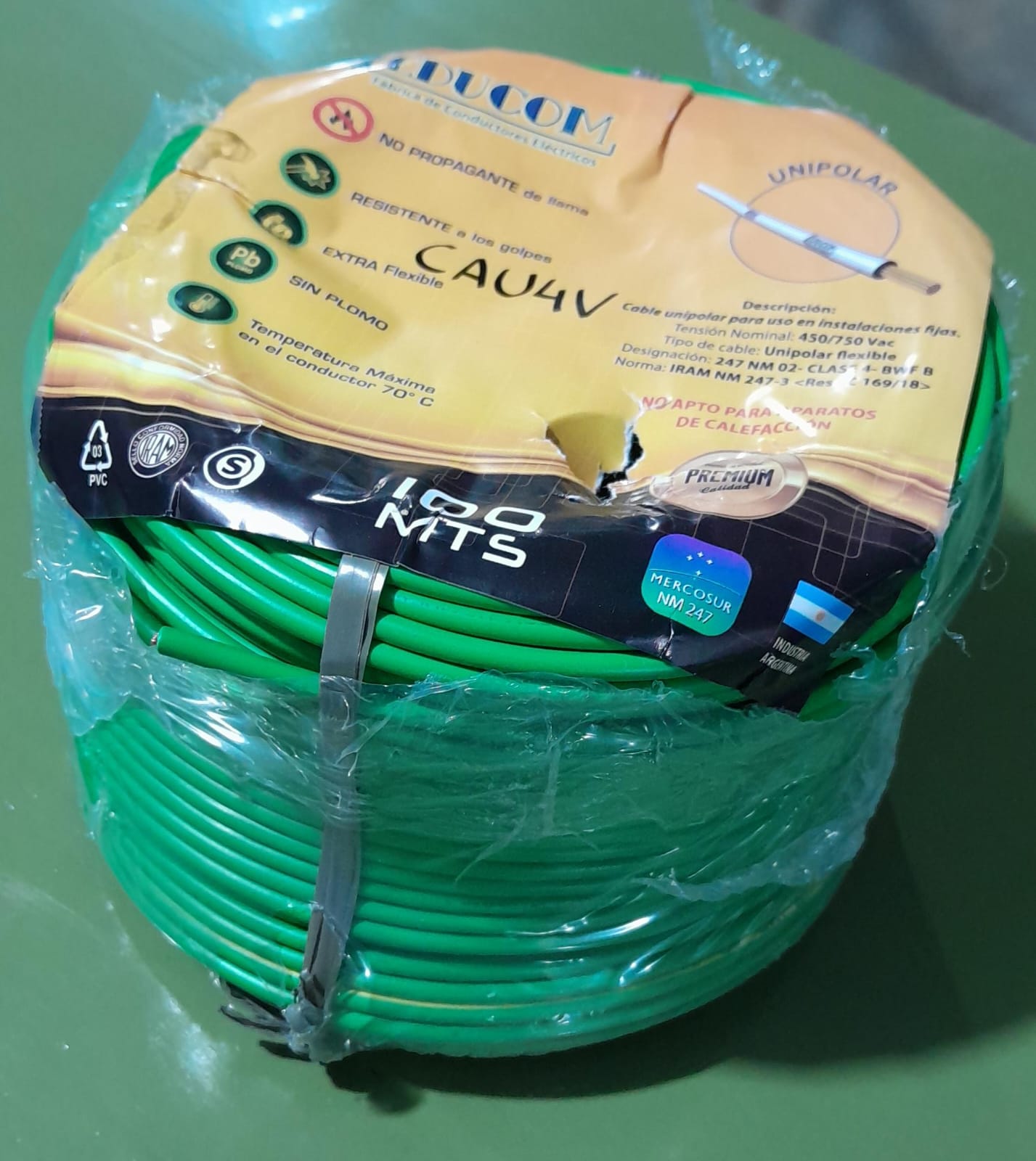 CABLE UNIPOLAR 4mm VERDE/AMARILLO NORM. LEDUCOM