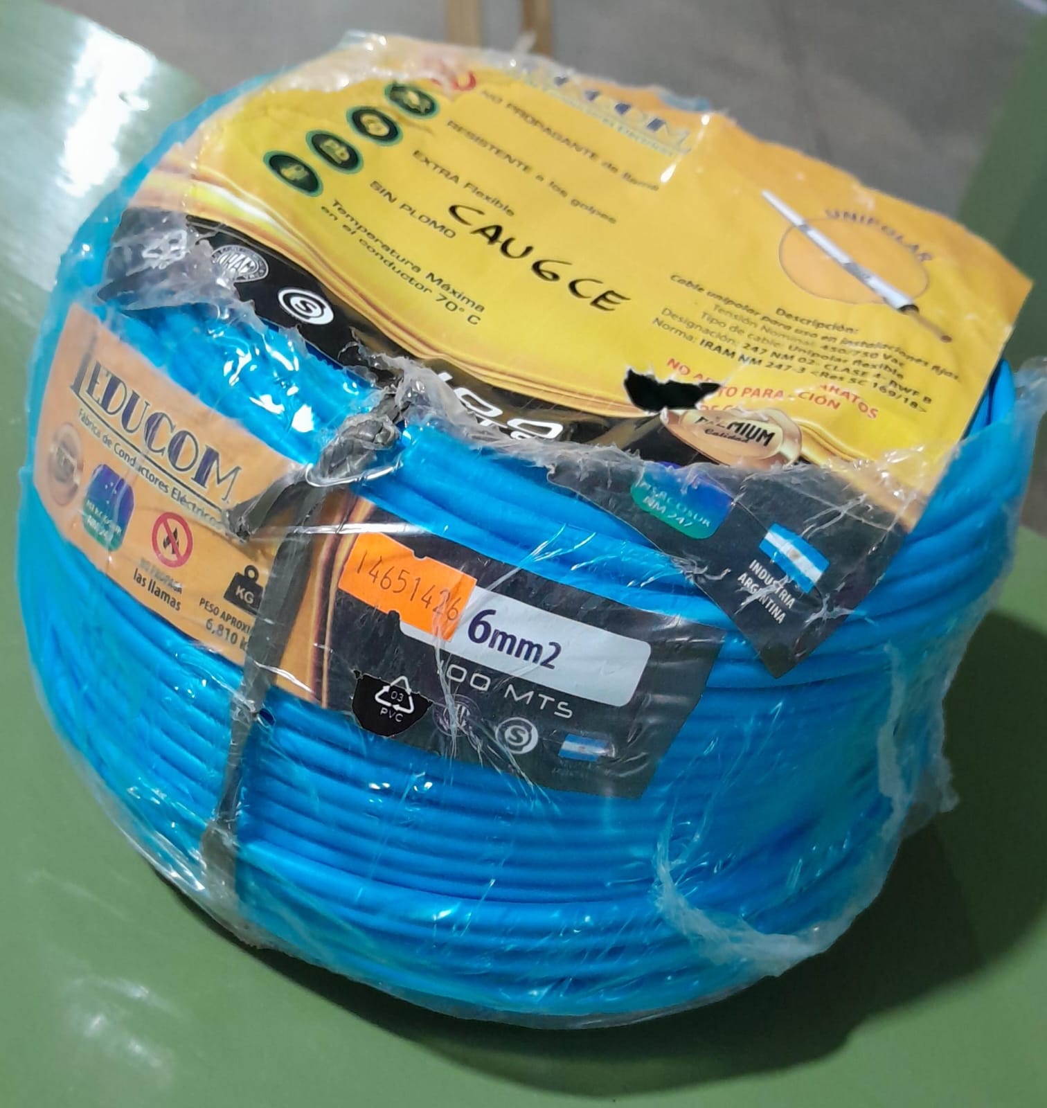 CABLE UNIPOLAR 6mm CELESTE NORM. X MT LEDUCOM